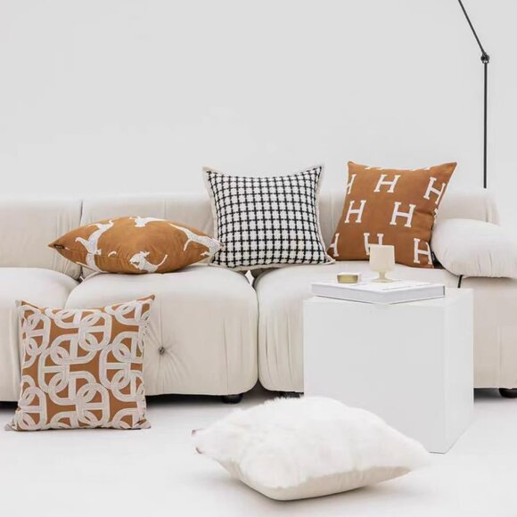 H Letter Embroidery Throw Pillow Cover 20x20 Inch Modern Decorative Cushion - Picture 6 of 6